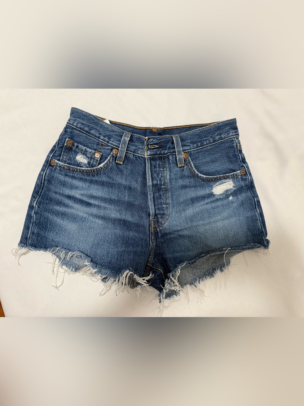 Levi's Dark Blue Distressed Cutoff Denim Shorts